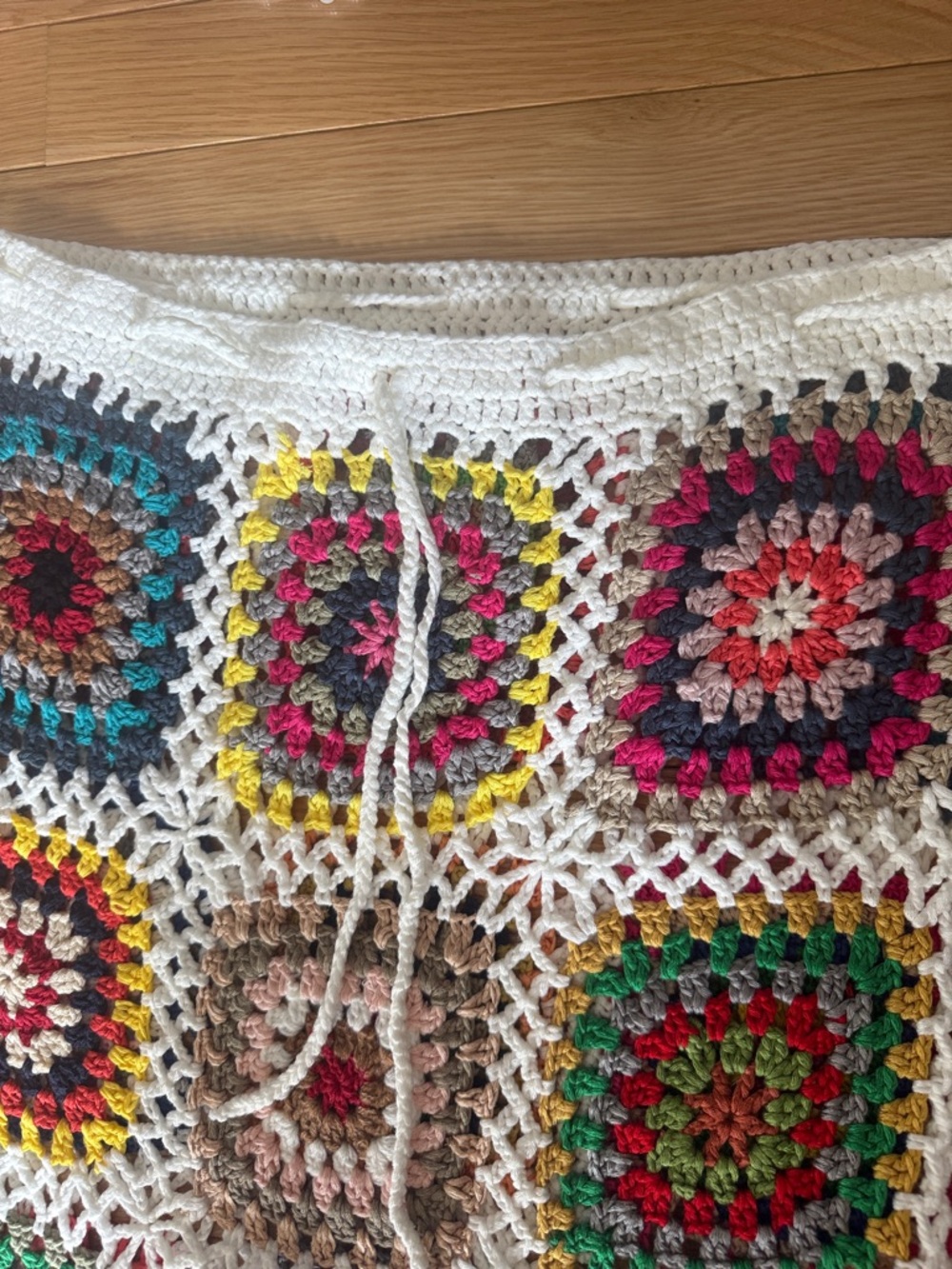 Handmade Crochet Two-Piece Set in White with Multicolor Squares - Picture 7 of 7